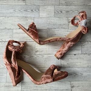 Qupid Coral Pink Velvet Ankle Tie Heels